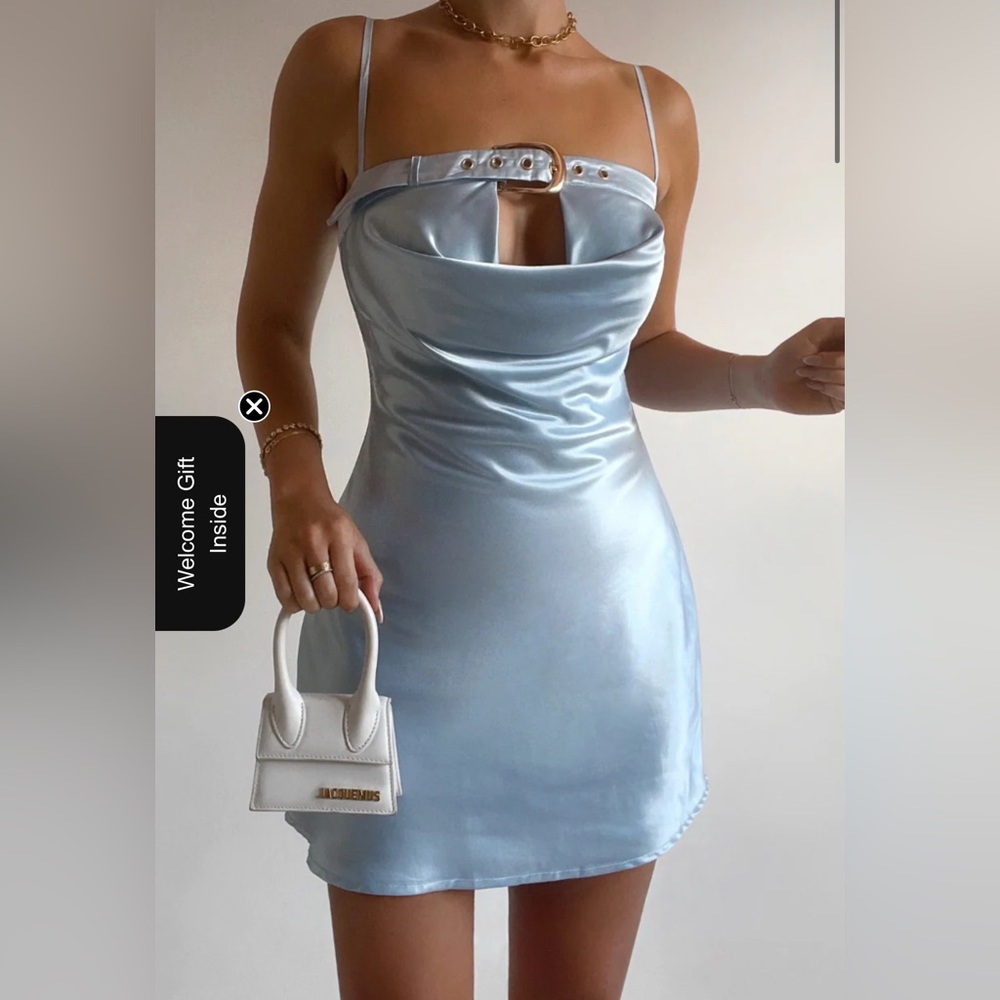 Runaway the Label Loxana Sky Blue Satin Mini Dress